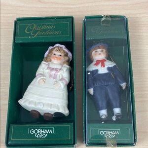 VTG Gorham Porcelain Doll Christmas Ornaments 4” tall